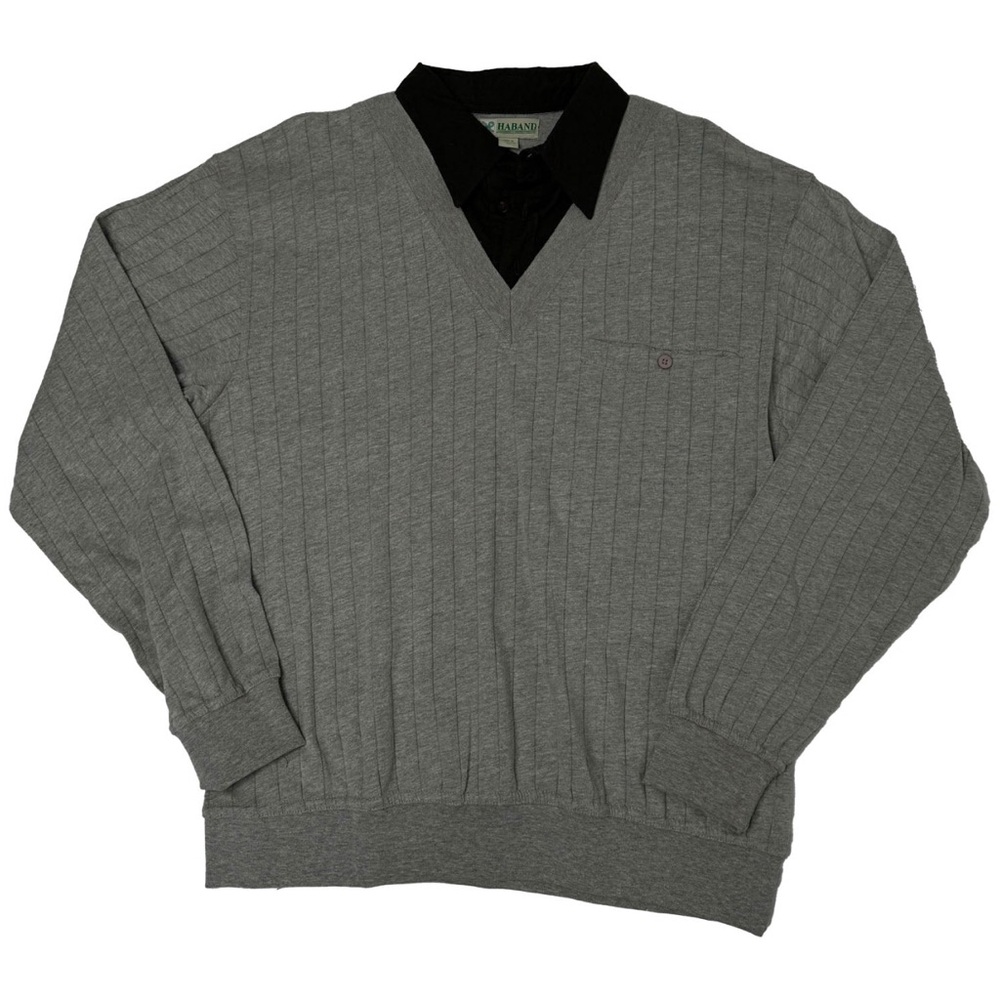 Vintage Haband Collared Grey & Black V-Neck Long Sleeve- Men’s Size XL